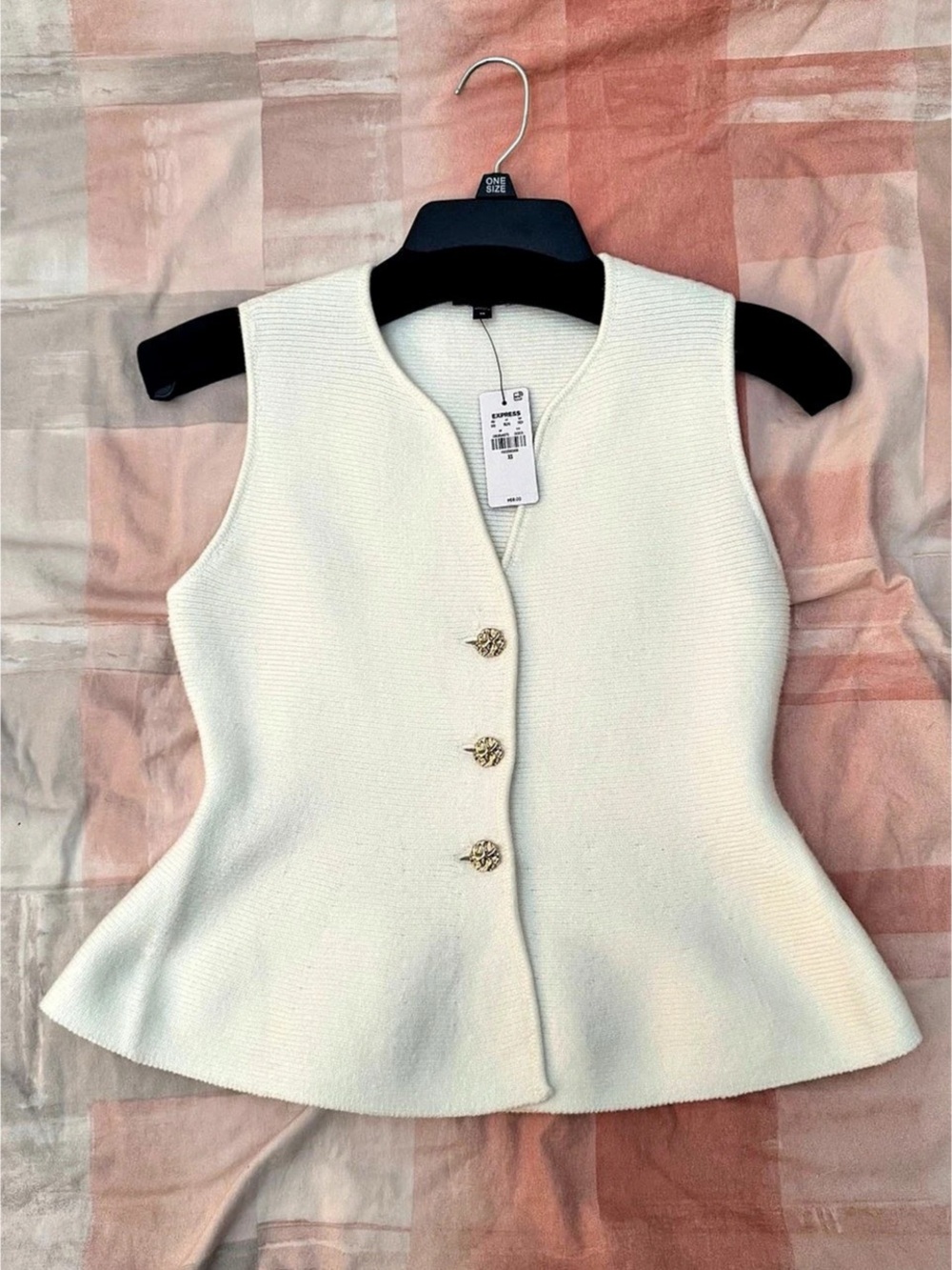 Express Airy Soft V-Neck Novelty Button Peplum Sweater Vest Peplum Sweater Vest